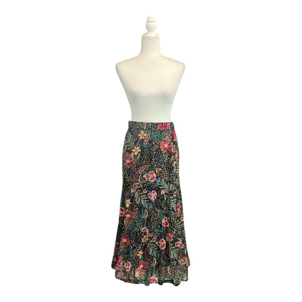Chelsea & Theodore Floral Midi Skirt  XL NWT Tiered Tropical Boho Cottagecore